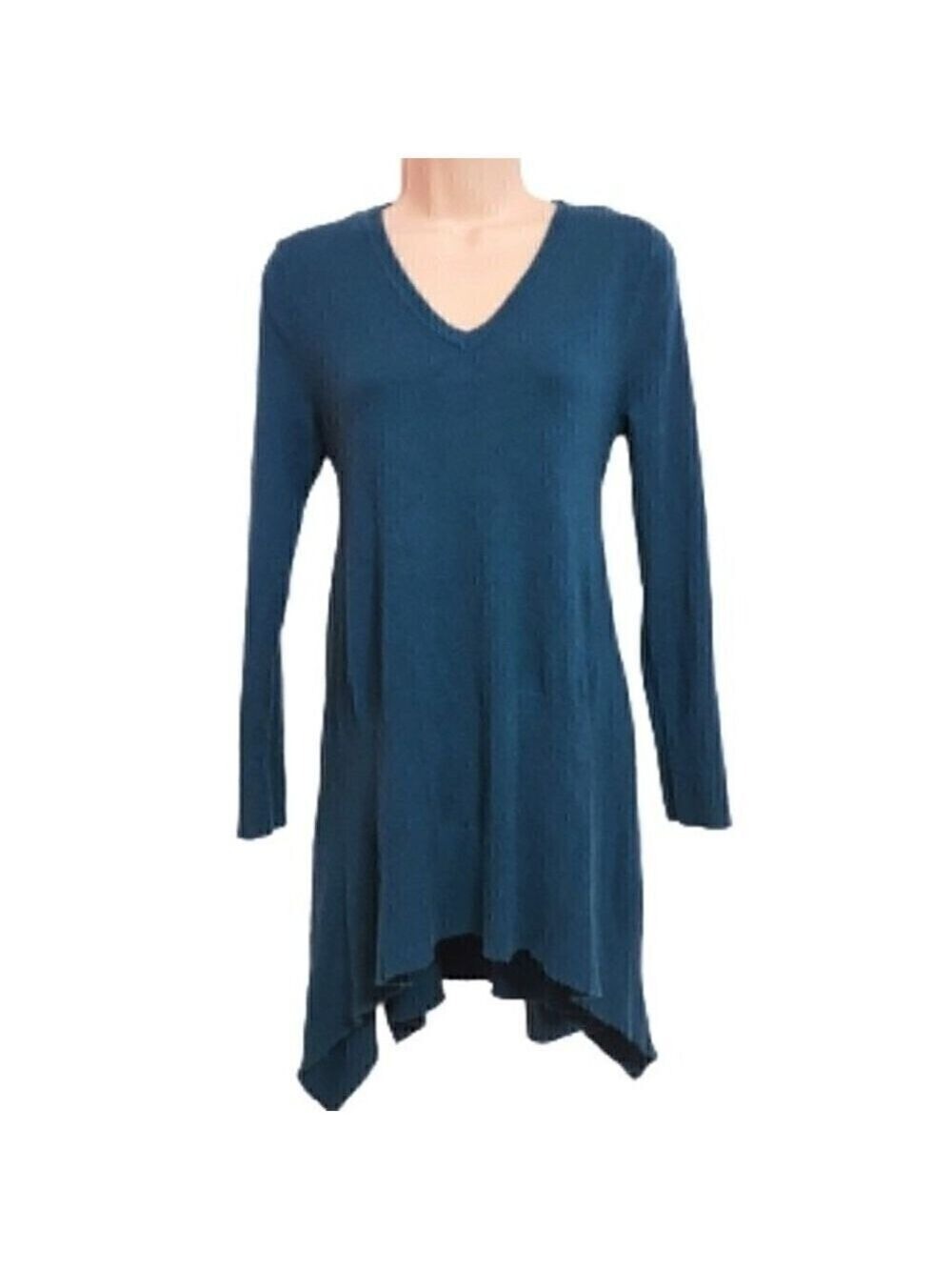 Westbound Teal V-Neck Pullover Sweater Hi-Low Size Small